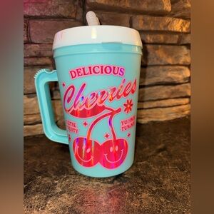 Brand New. Blue Tumbler with Cherry Design
